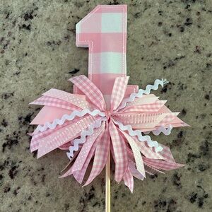 Little Happies Pink Gingham Number One Cake Topper